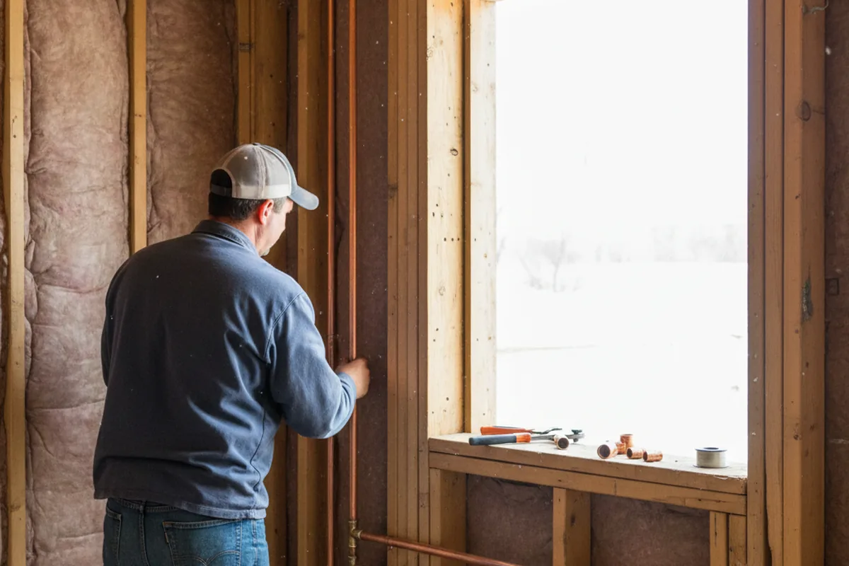 Licensed plumber running new copper supply lines in a Shanks home